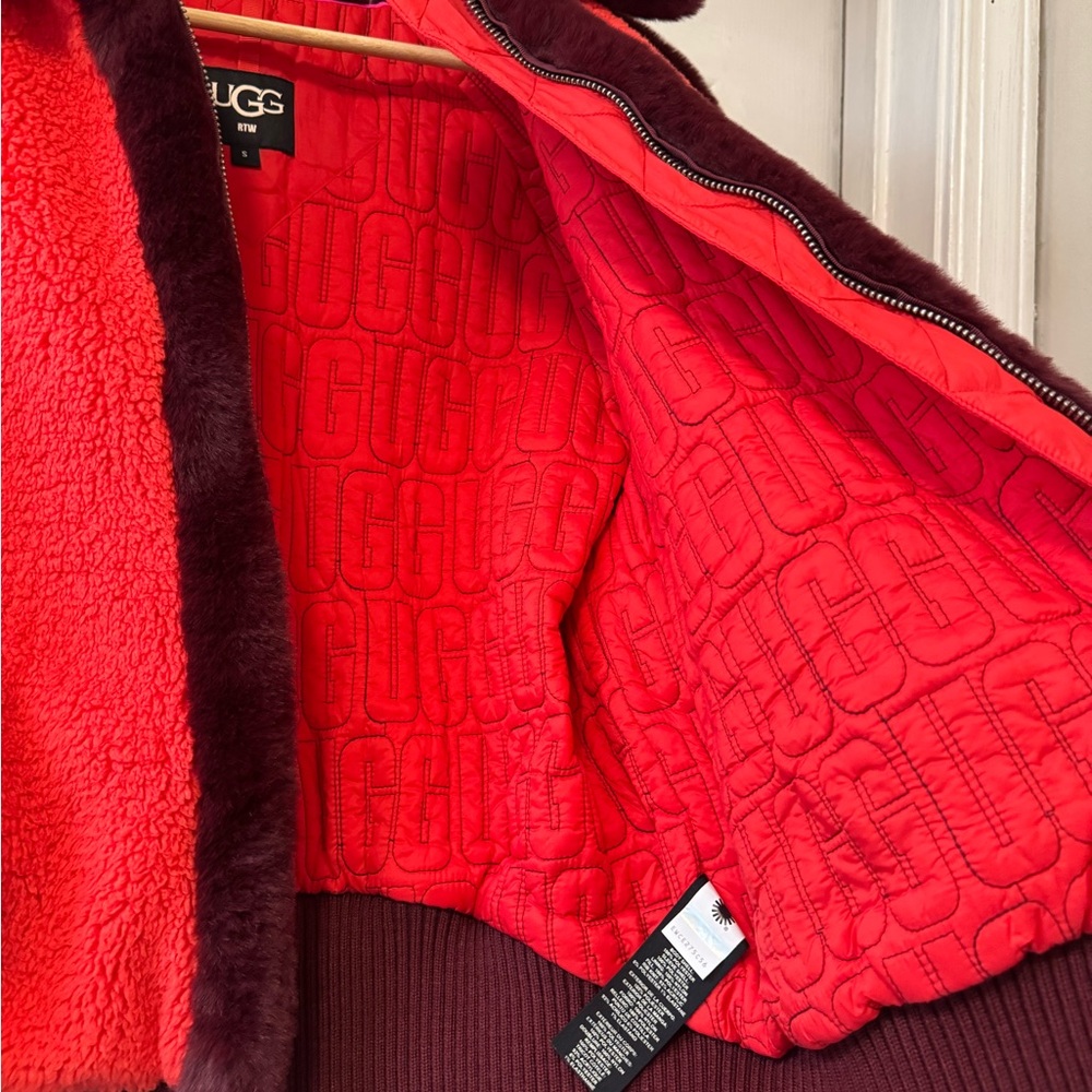 UGG Red and Burgundy Faux Fur Jacket - Picture 3 of 15